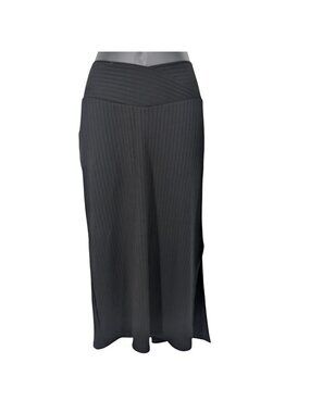 Black Ribbed Midi Skirt Minimalist Athleisure Capsule Bodycon Side Slit Size XL